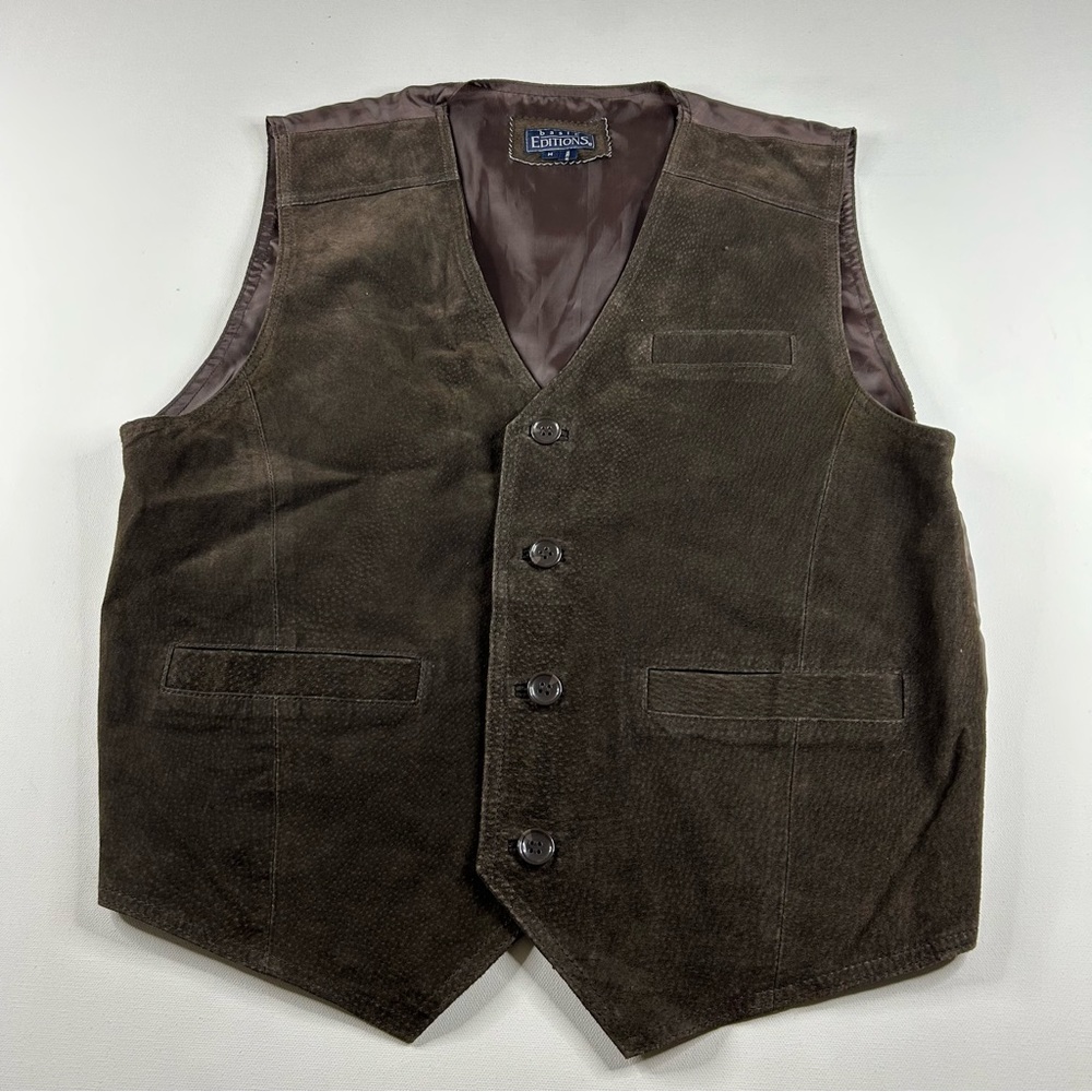 Vintage 90’s Basic Editions Vest Mens Medium Brown Suede Leather Western Cowboy